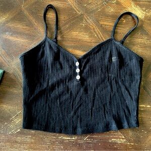 Black Button Cropped Tank Top